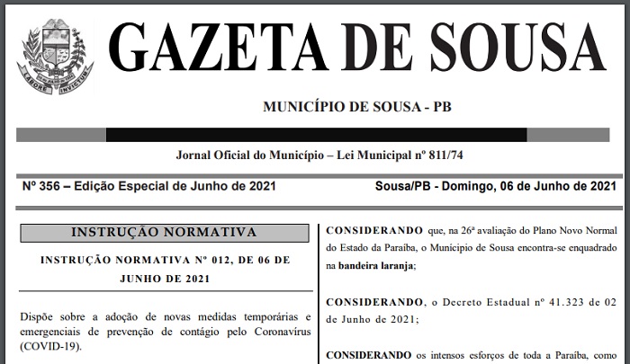 Prefeitura de Sousa divulga nova Instrução Normativa com medidas de prevenção à Covid-19